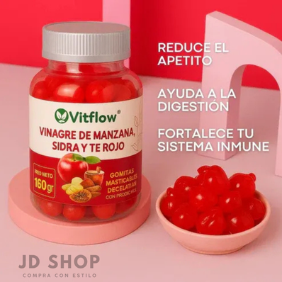 🍎Vitflow® – Gomitas Masticables con Vinagre de Manzana, Sidra y Té Rojo🌿
