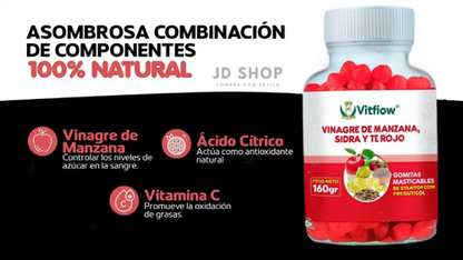 🍎Vitflow® – Gomitas Masticables con Vinagre de Manzana, Sidra y Té Rojo🌿